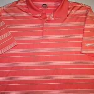 Slazenger Mens Golf Polo Shirt XXL Coral Pink Striped Performance Moisture...